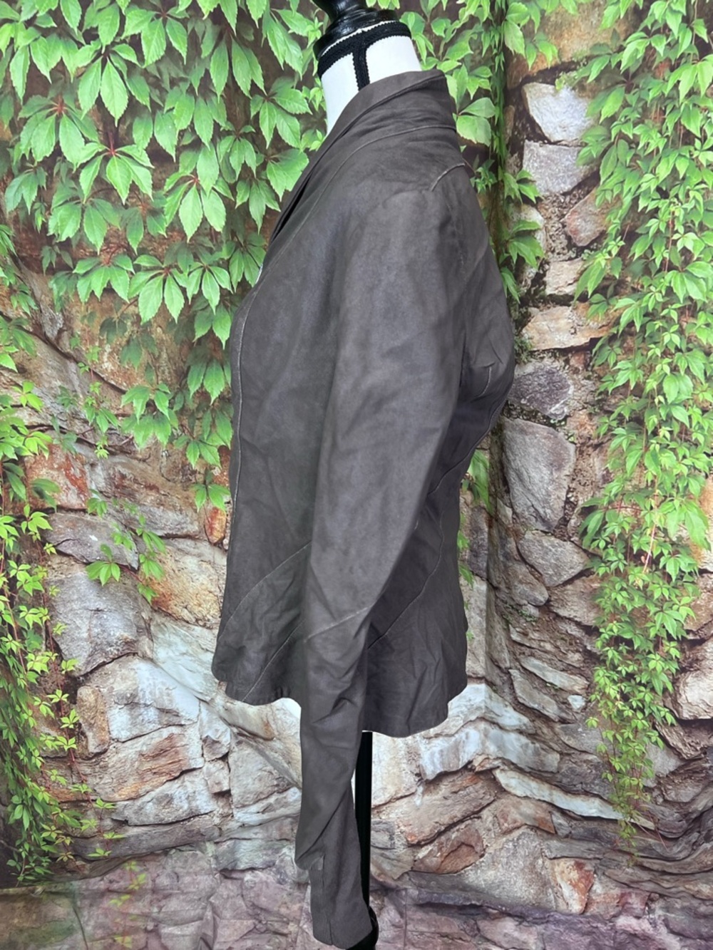 RICK OWENS Max-Style Lamb Leather Distressed Leather Moto Jacket in Dust, 48/14 - Picture 6 of 16